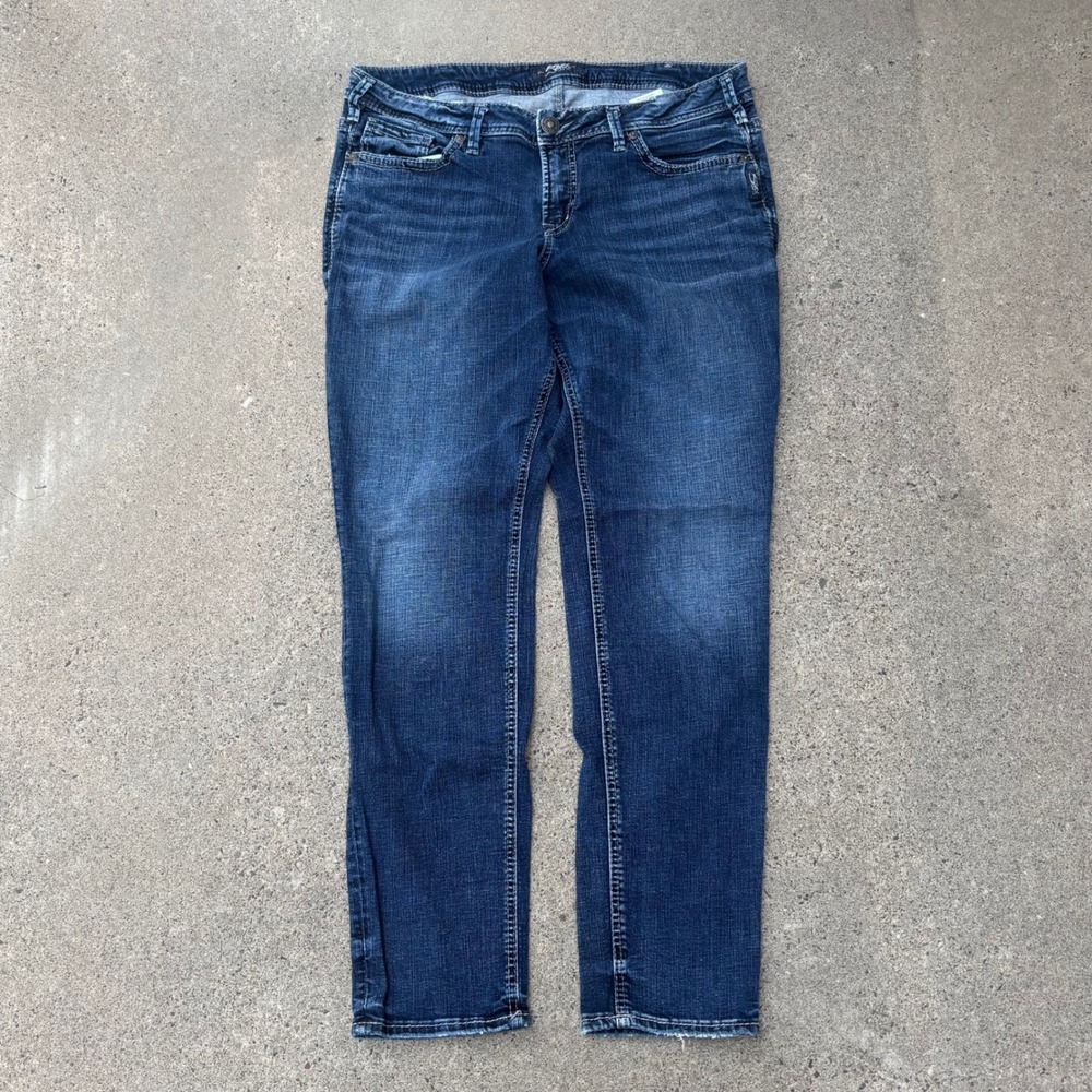 Silver Jeans Co Sam Dark Wash Boyfriend Fit Thick Stitching Women's Size 14